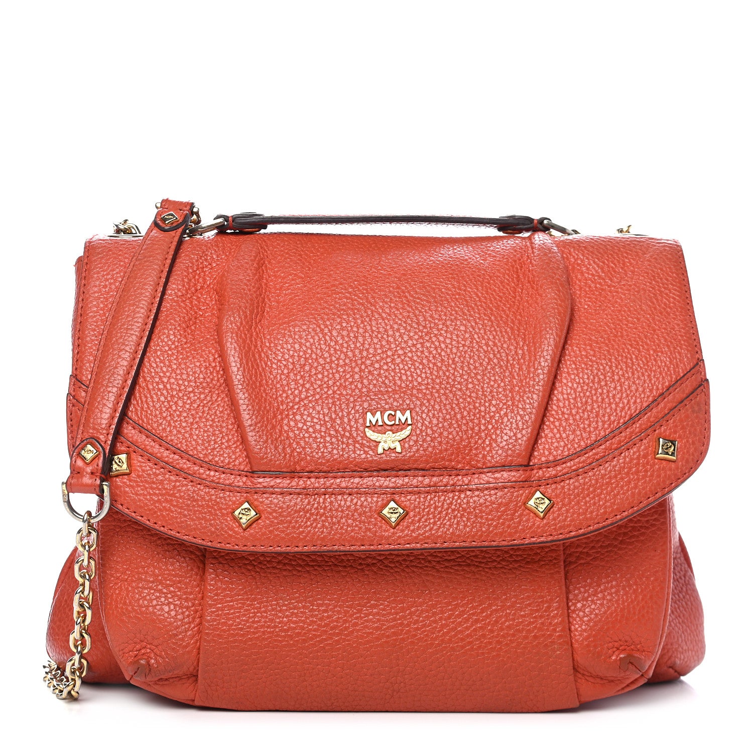 MCM Grained Calfskin Studded Shoulder Bag Orange 1 of 13