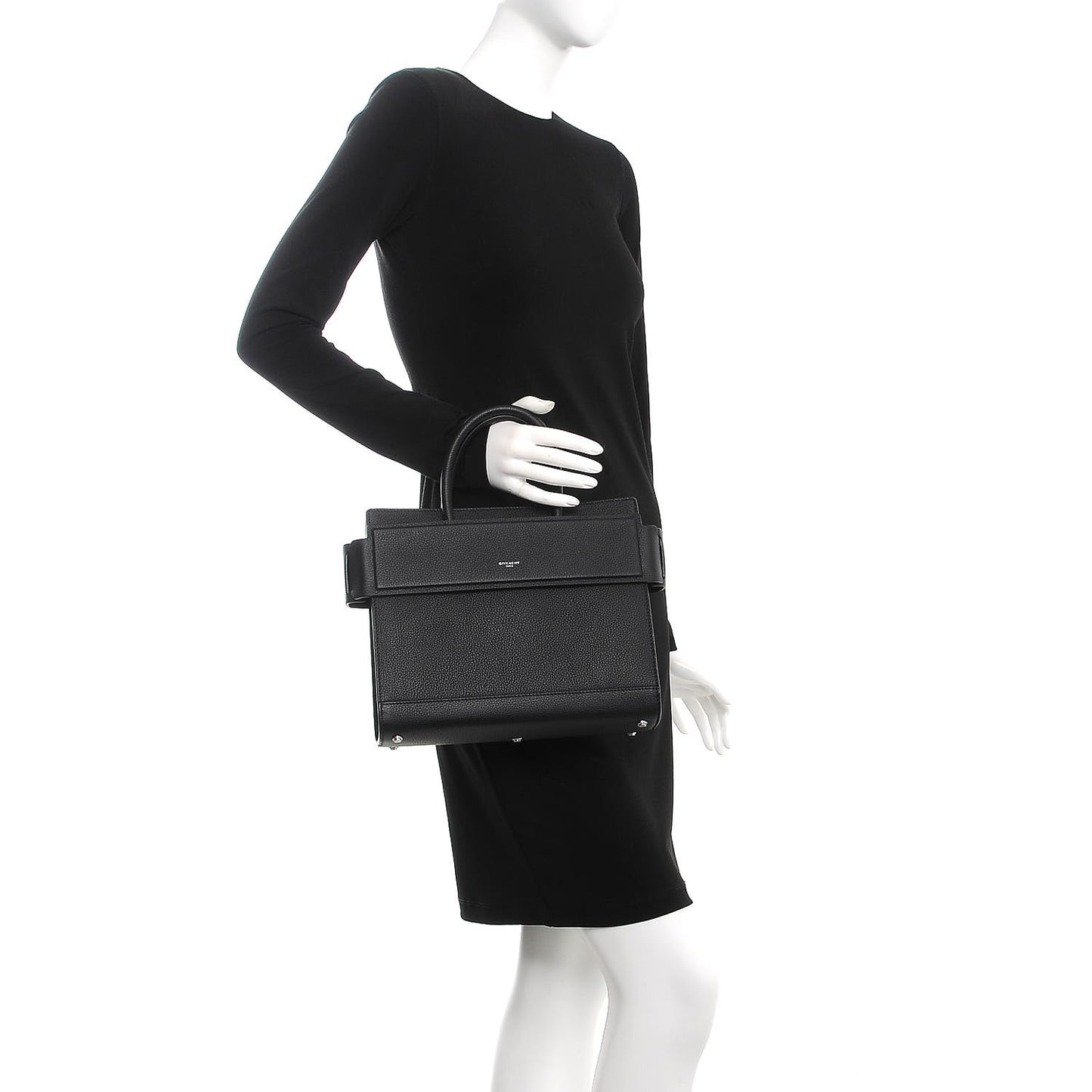 Grained Calfskin Small Horizon Satchel Black