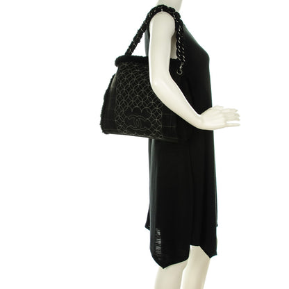 Chanel Suede Sherpa Shoulder Bag with Cosmetic Pouch Black 5 of 8