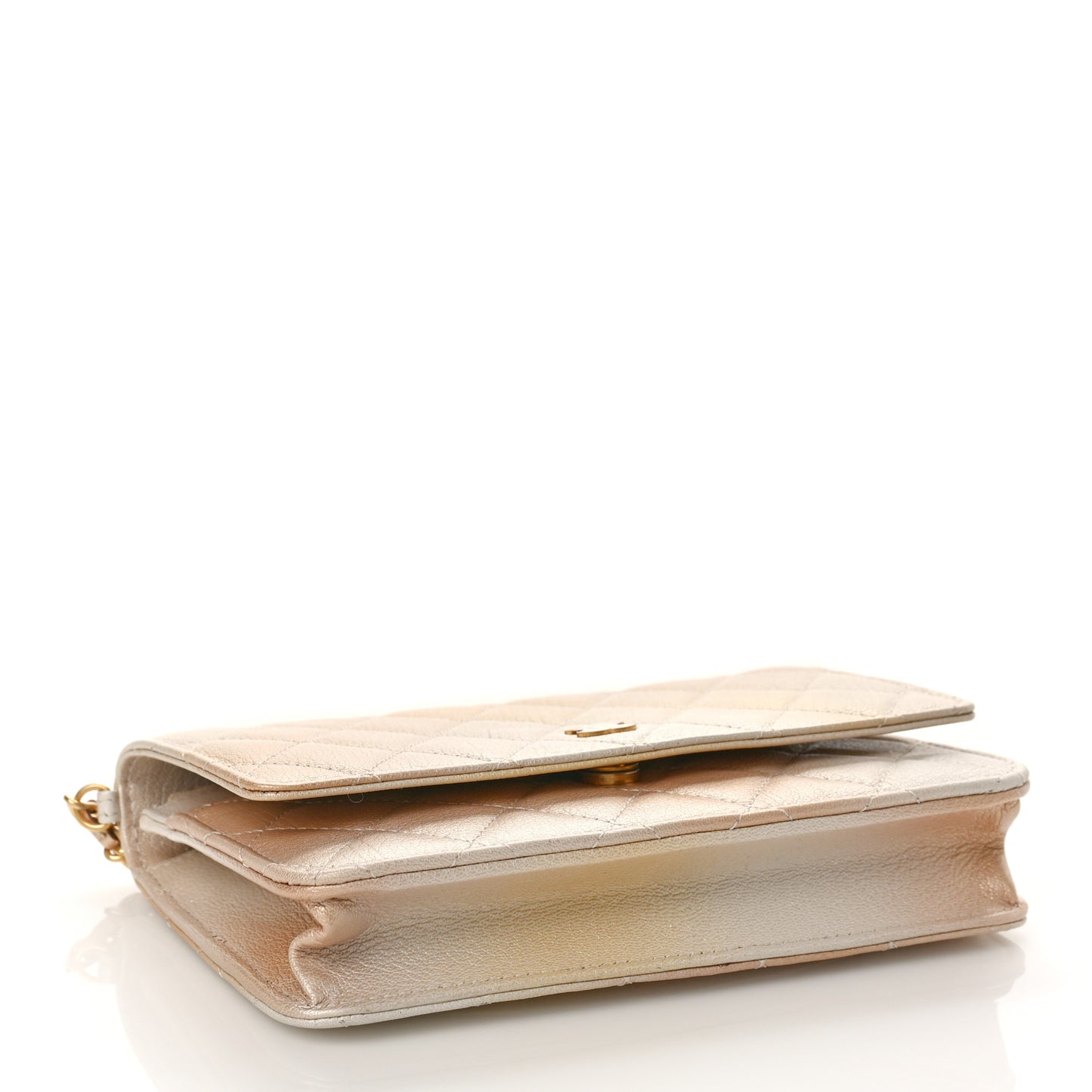 Metallic Goatskin Quilted Ombre Wallet On Chain WOC Gold