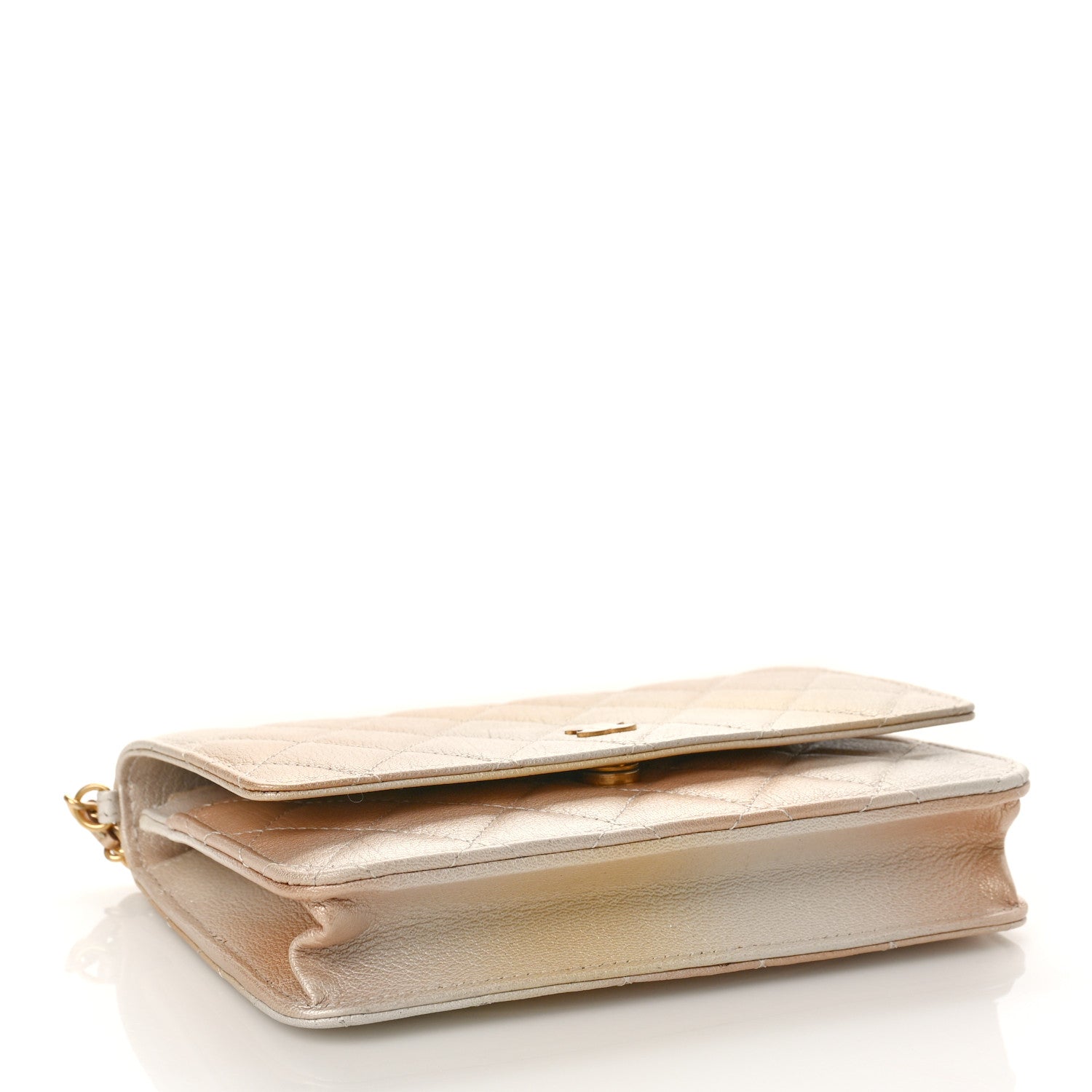 Chanel Metallic Goatskin Quilted Ombre Wallet On Chain WOC Gold 4 of 9
