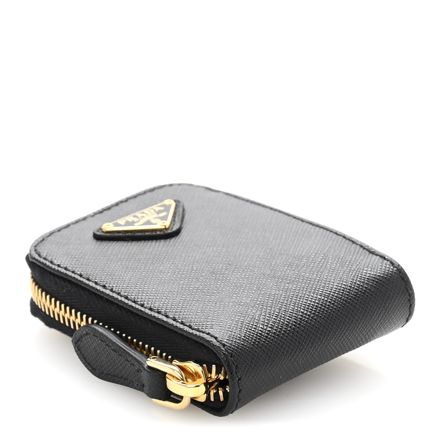 Prada Saffiano Triangle Zip Around Mini Pouch Black 4 of 8