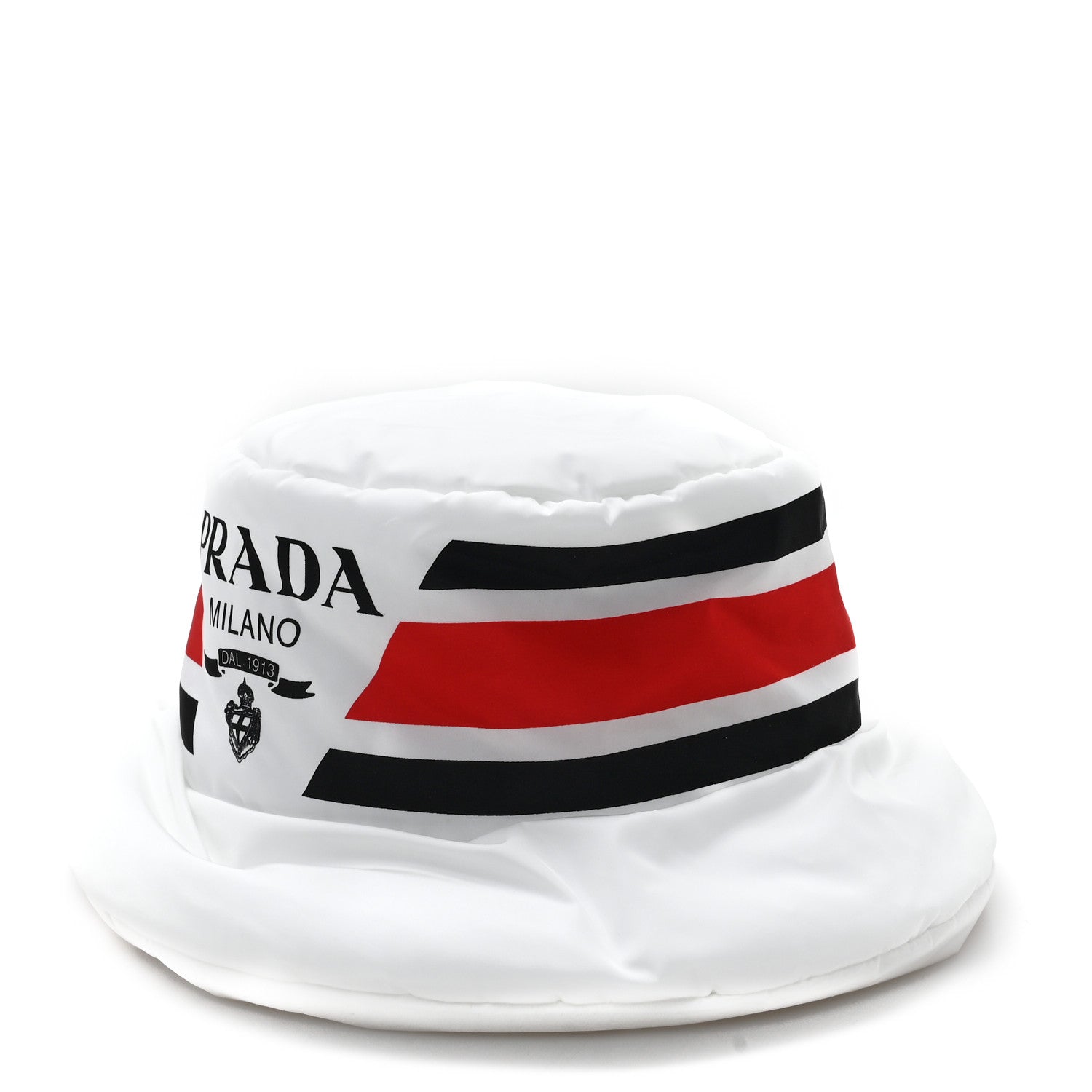 Prada Re-Nylon Triangle Logo Padded Mens Bucket Hat L White Rosso