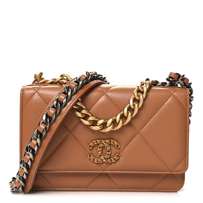 Chanel Lambskin Quilted Chanel 19 Wallet On Chain WOC Brown 1 of 12