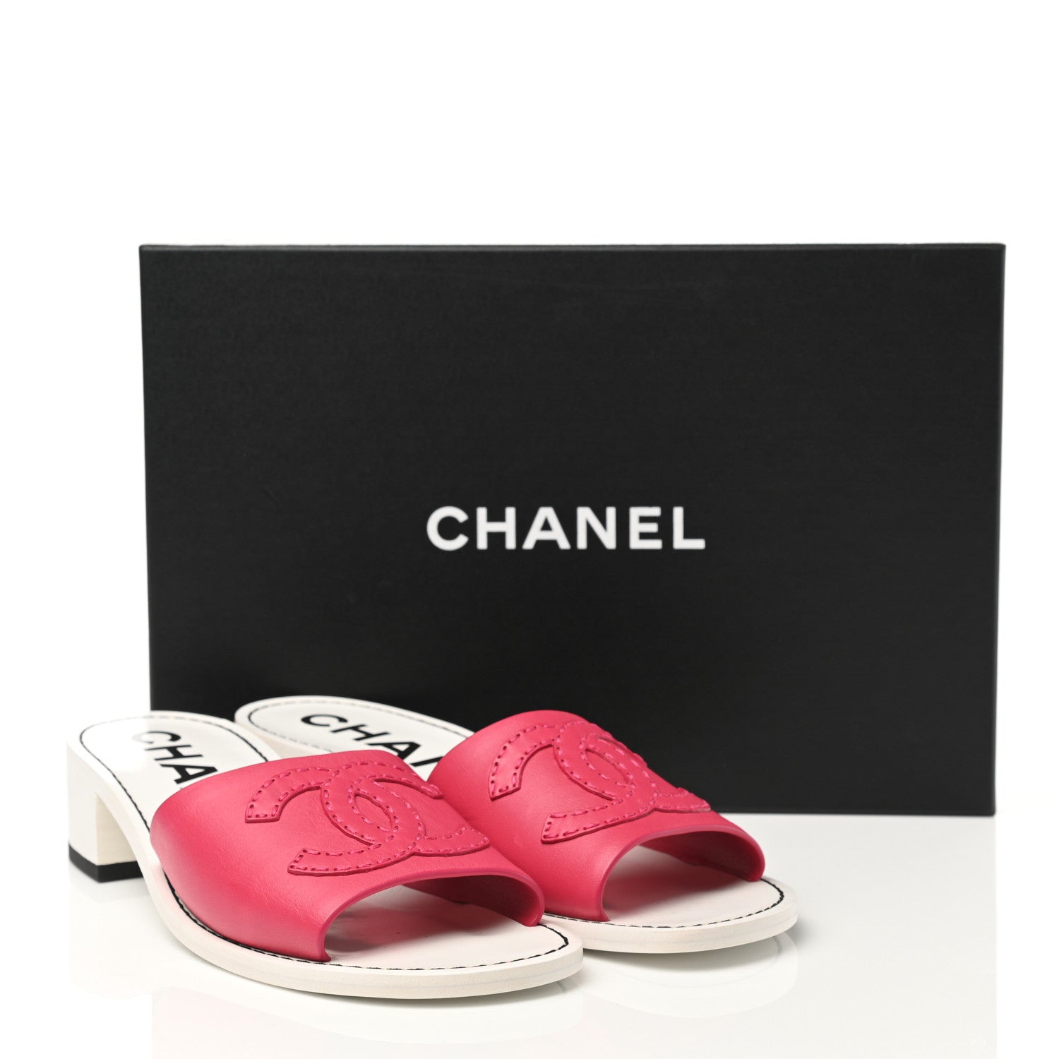 Chanel Calfskin CC Mules 39 Dark Pink White 10 of 10