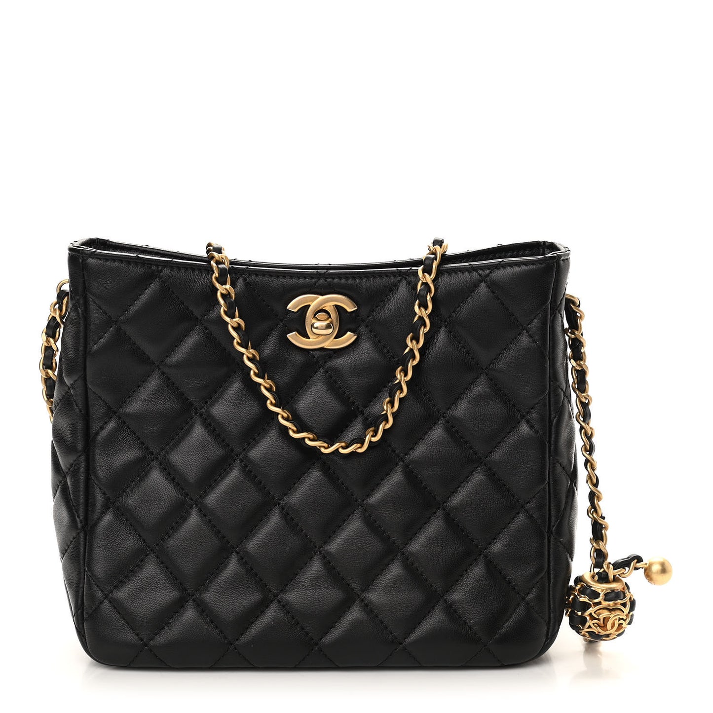 Lambskin Quilted Small Pearl Crush Hobo Black