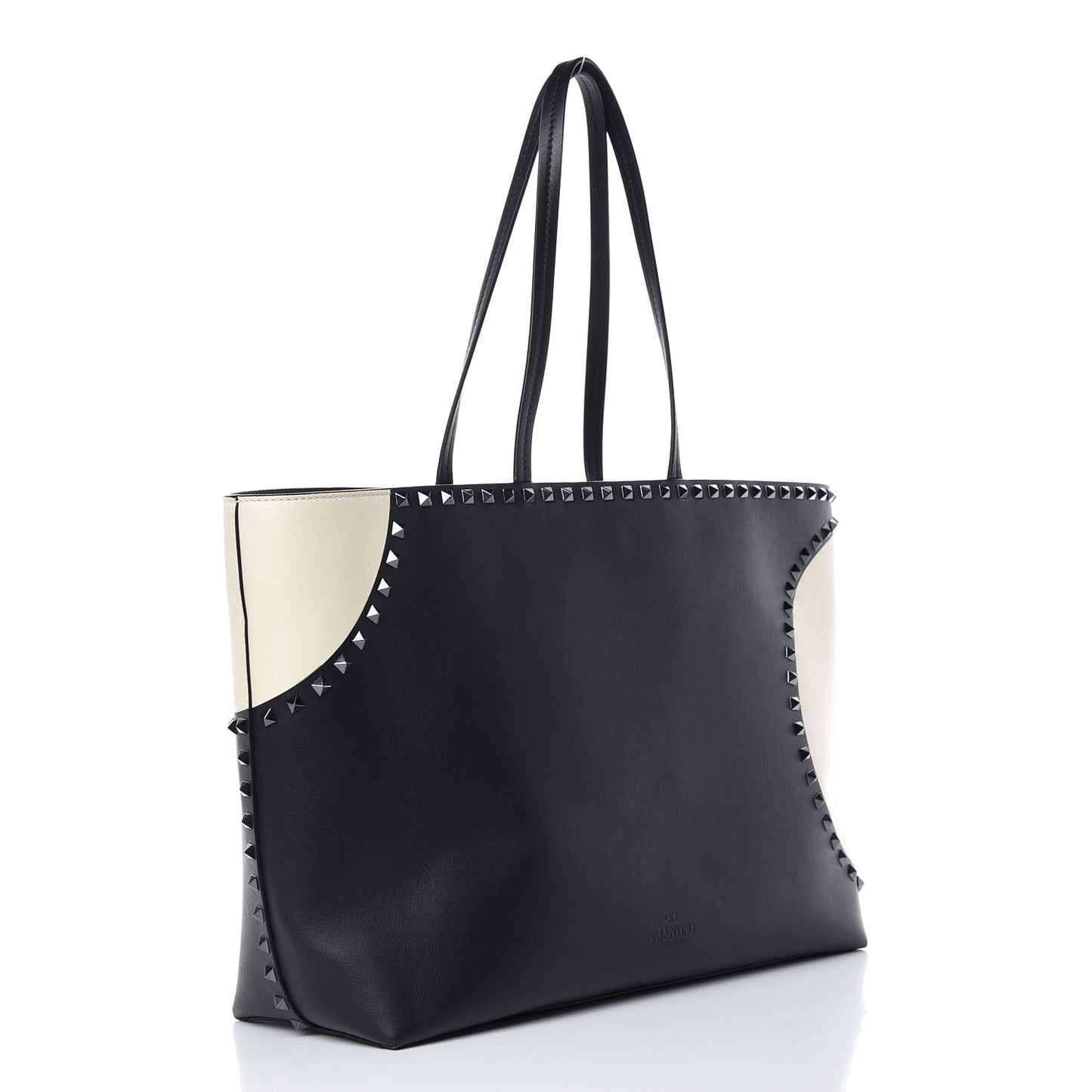 Calfskin Polka Dot Rockstud Shoulder Tote Black Light Ivory