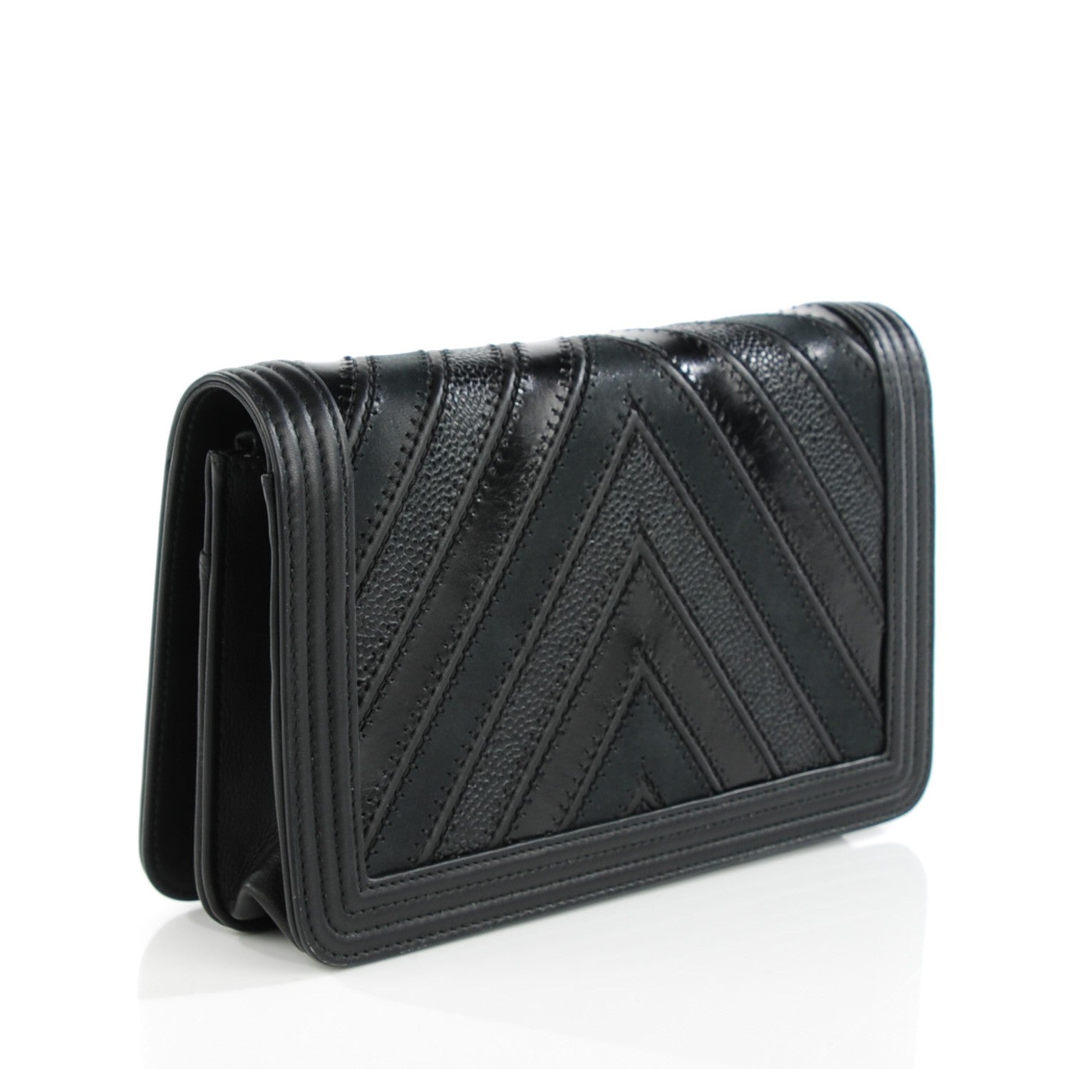 Chanel Calfskin Caviar Chevron Quilted Medium Mixed Boy Wallet On Chain WOC Black 3 of 9