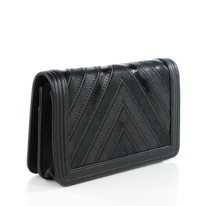 Chanel Calfskin Caviar Chevron Quilted Medium Mixed Boy Wallet On Chain WOC Black 3 of 9