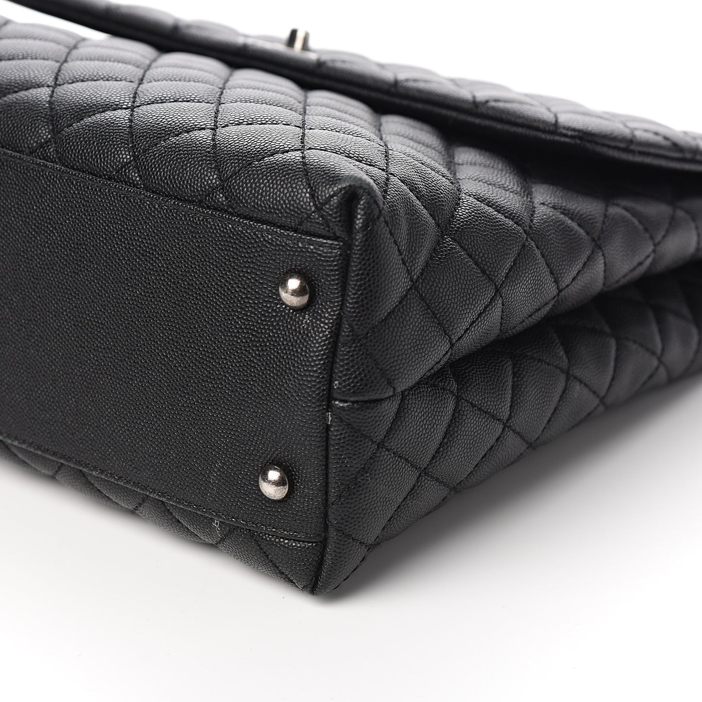 Caviar Lizard Quilted Large Coco Handle Flap Black