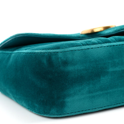 Gucci Velvet Matelasse Mini GG Marmont Shoulder Bag Pavone Cyan 9 of 11