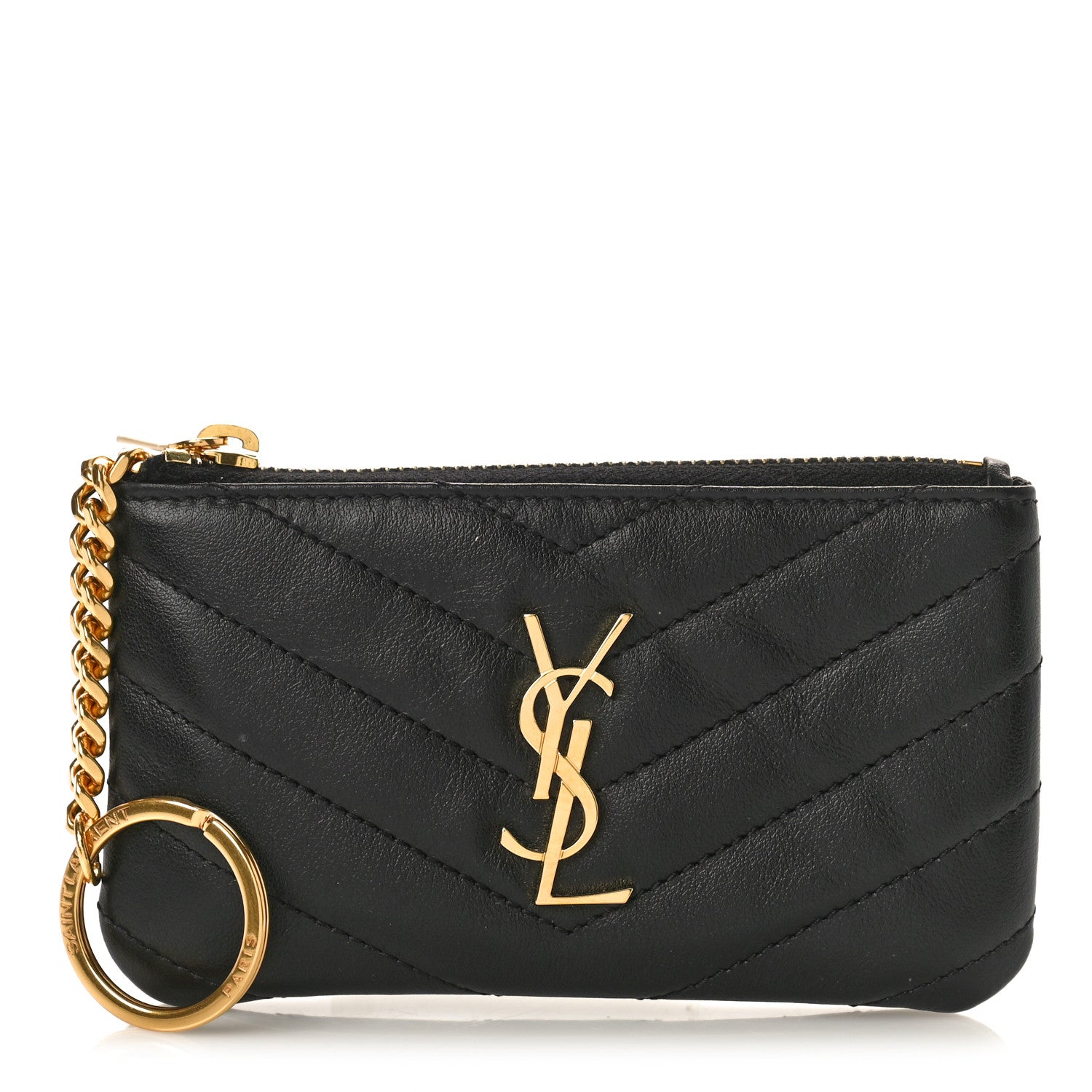 Saint Laurent Calfskin Matelasse Monogram Key Pouch Black 1 of 8