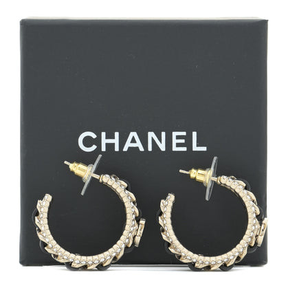Chanel Crystal Lambskin CC Chain Hoop Earrings Gold Black 5 of 5