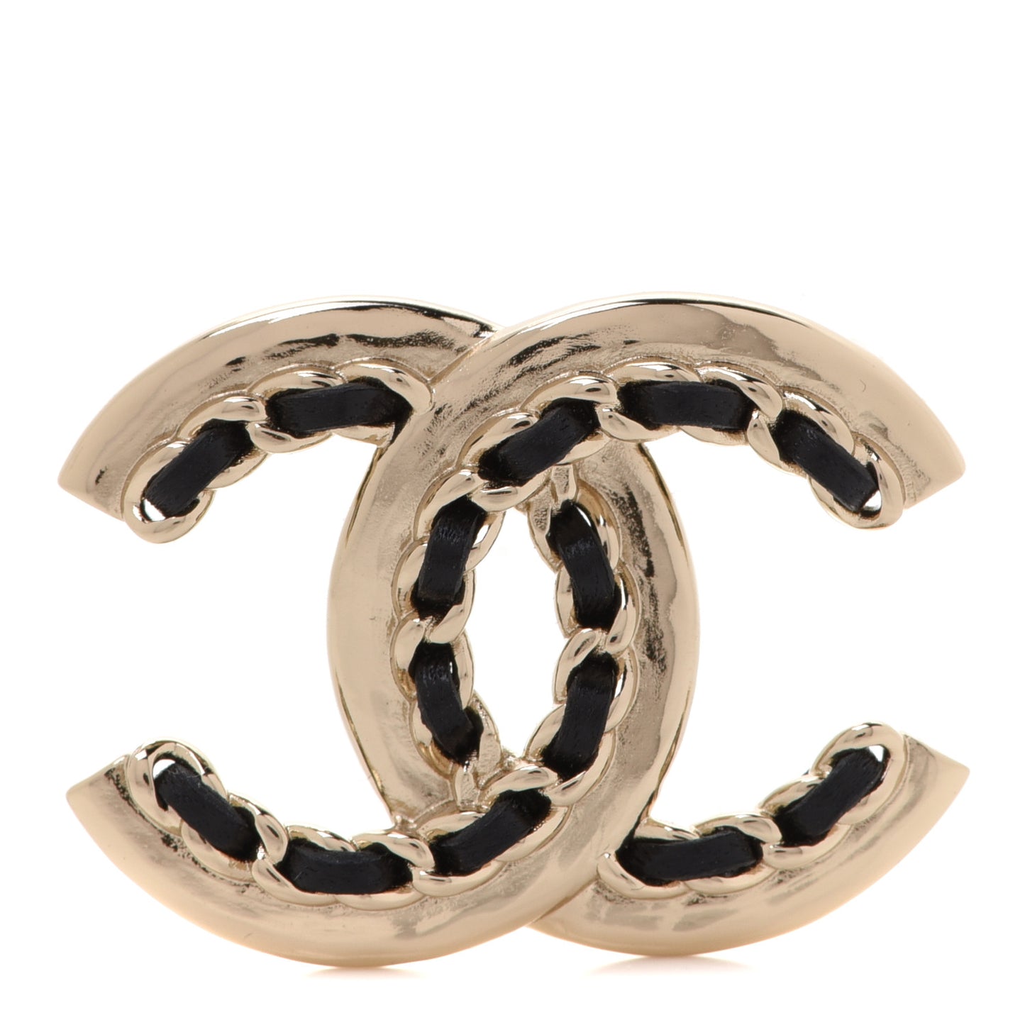Lambskin Chain CC Chain Brooch Black Gold