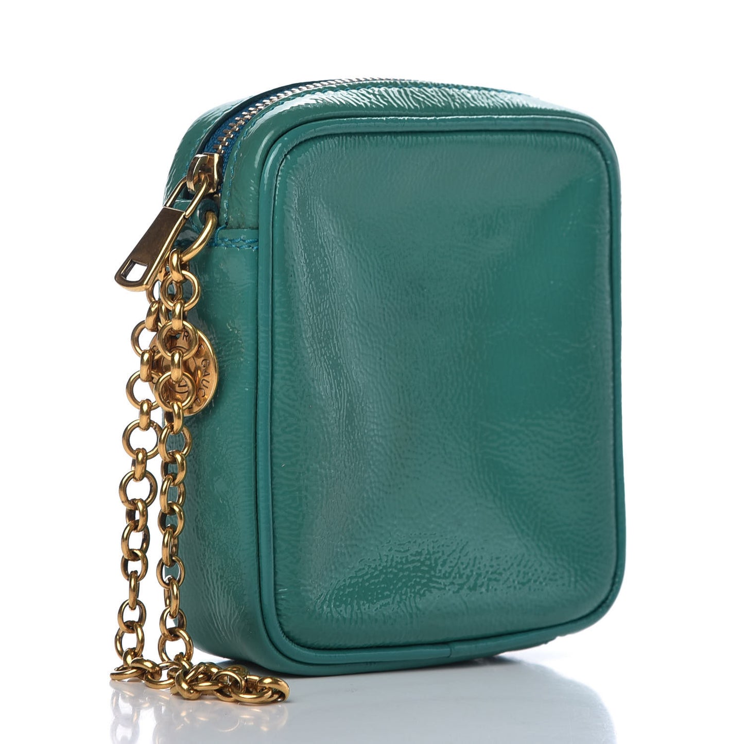 Textured Patent Monogram Mini Wristlet Turquoise