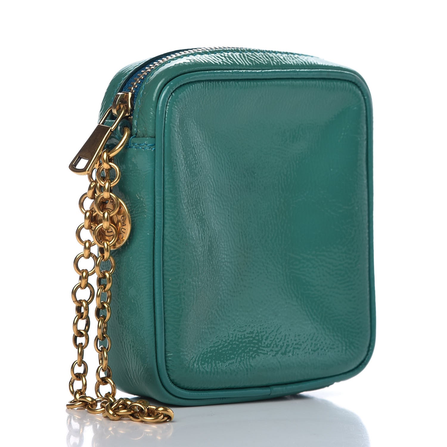 Saint Laurent Textured Patent Monogram Mini Wristlet Turquoise 3 of 9