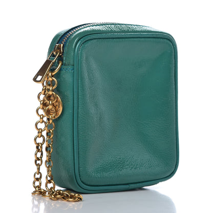 Saint Laurent Textured Patent Monogram Mini Wristlet Turquoise 3 of 9