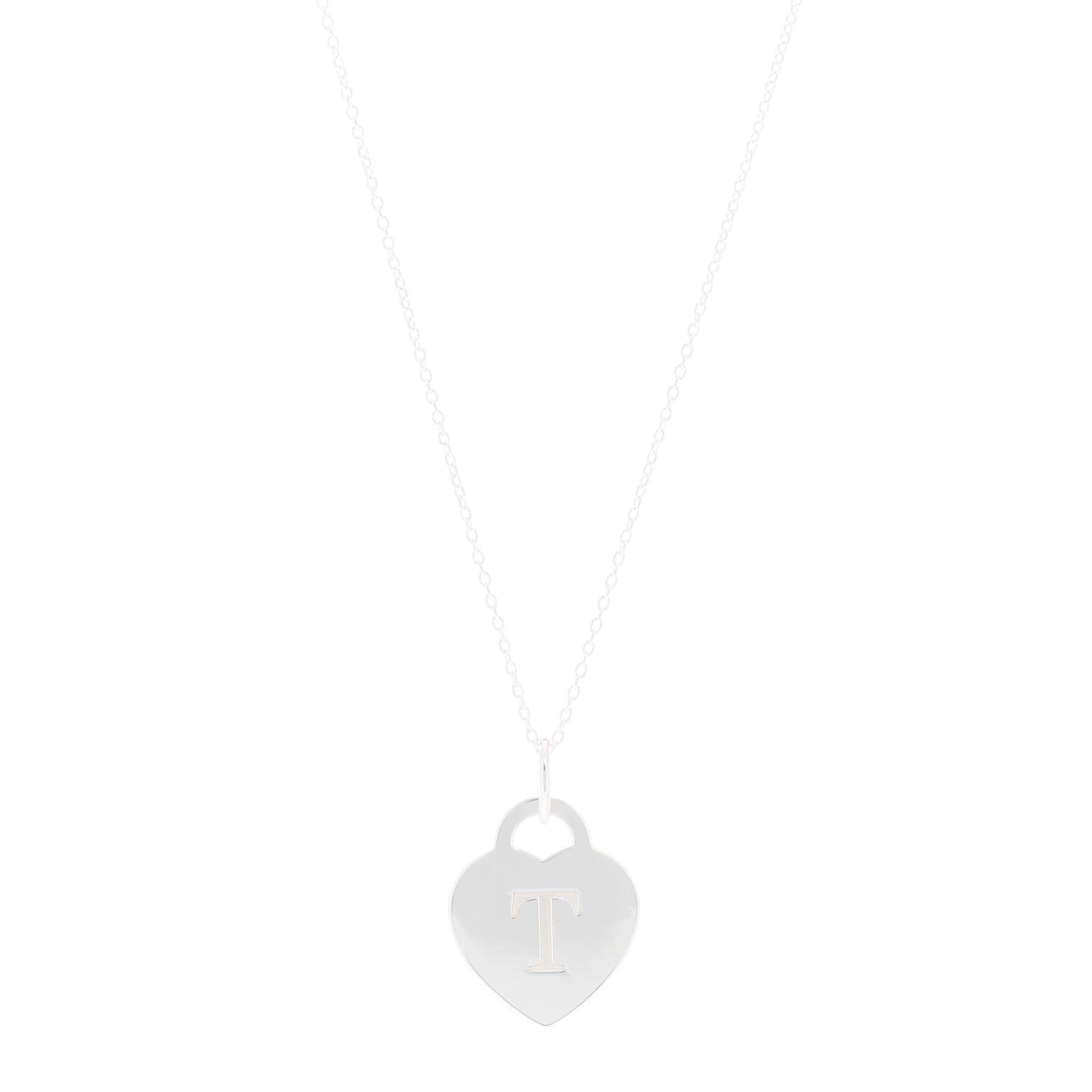 Sterling Silver Heart Tag Alphabet T Pendant Necklace