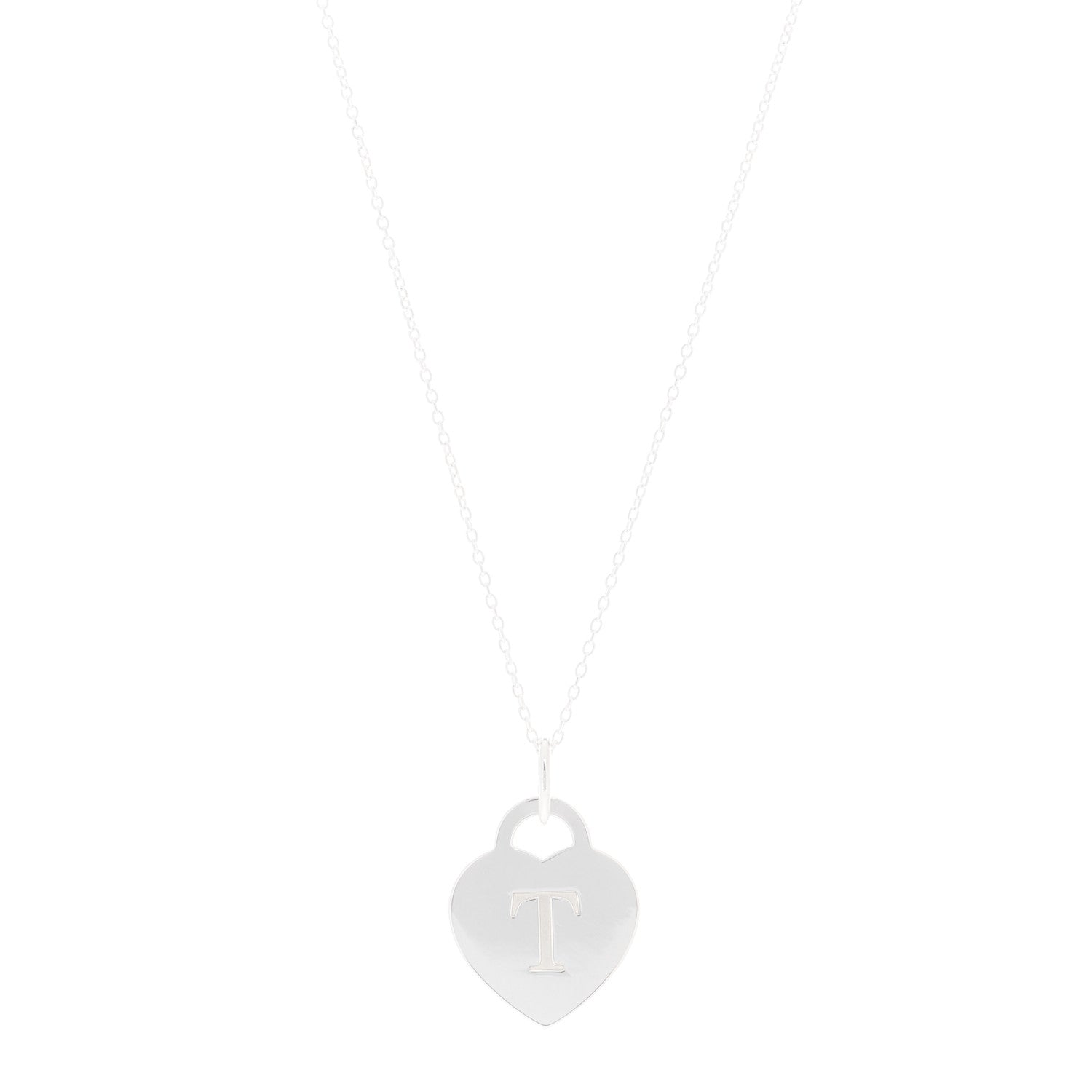 Tiffany Sterling Silver Heart Tag Alphabet T Pendant Necklace 1 of 4