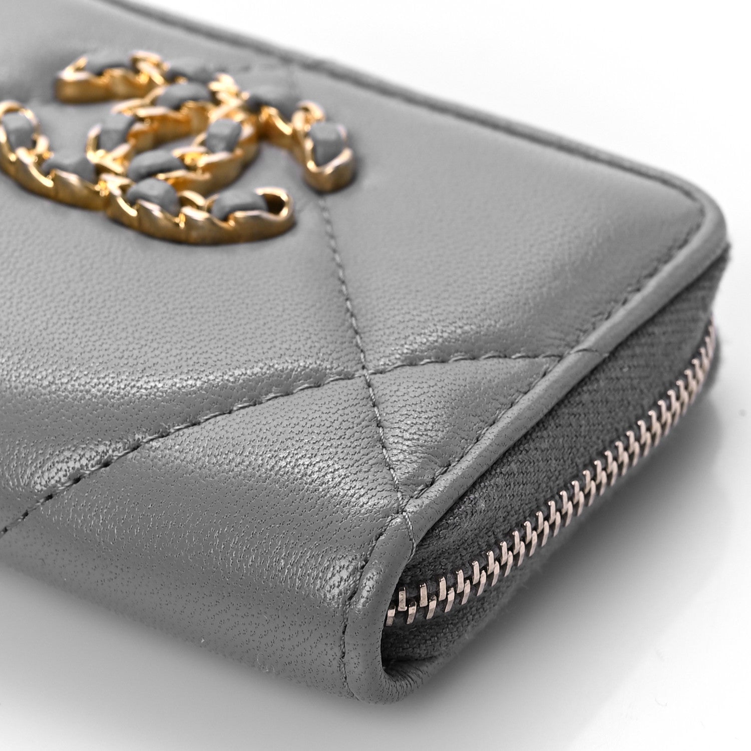 Chanel Lambskin Quilted Chanel 19 Zip Around Coin Purse Wallet Grey 8 of 9