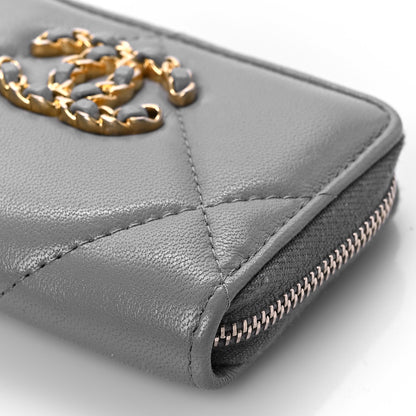 Chanel Lambskin Quilted Chanel 19 Zip Around Coin Purse Wallet Grey 8 of 9