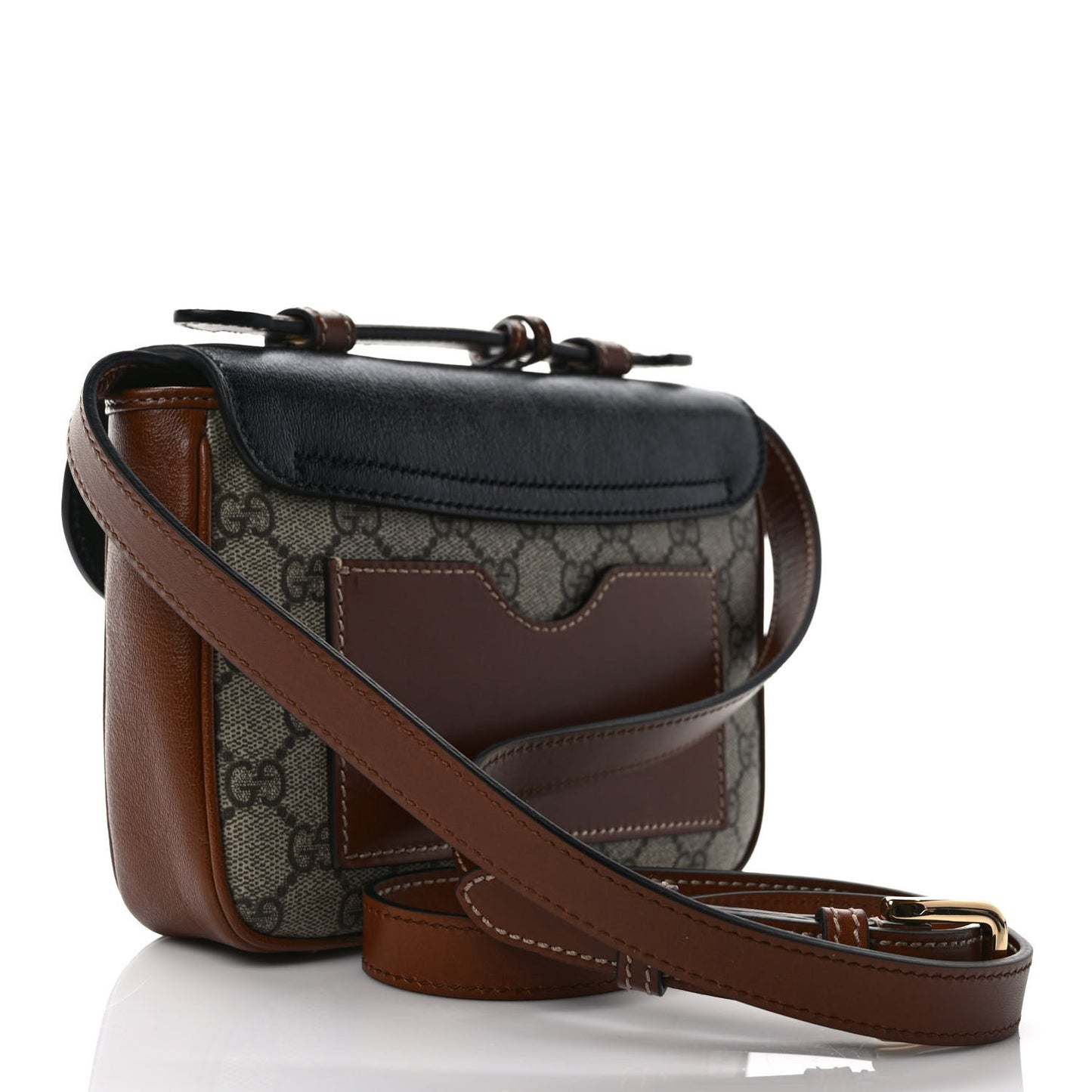 GG Supreme Monogram Calfskin Padlock Flap Pocket Shoulder Bag Beige Black Cuir