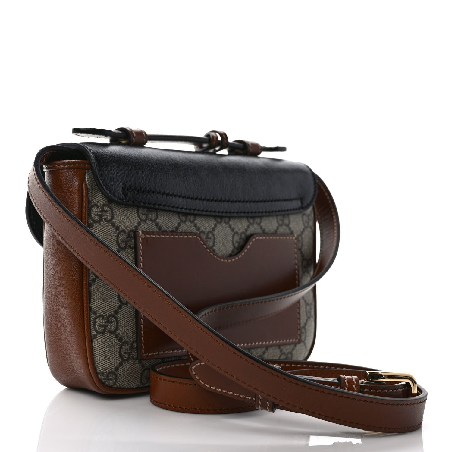 Gucci GG Supreme Monogram Calfskin Padlock Flap Pocket Shoulder Bag Beige Black Cuir 2 of 8