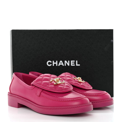 Chanel Lambskin Quilted CC Turnlock Loafers 38.5 Fuchsia 9 of 9