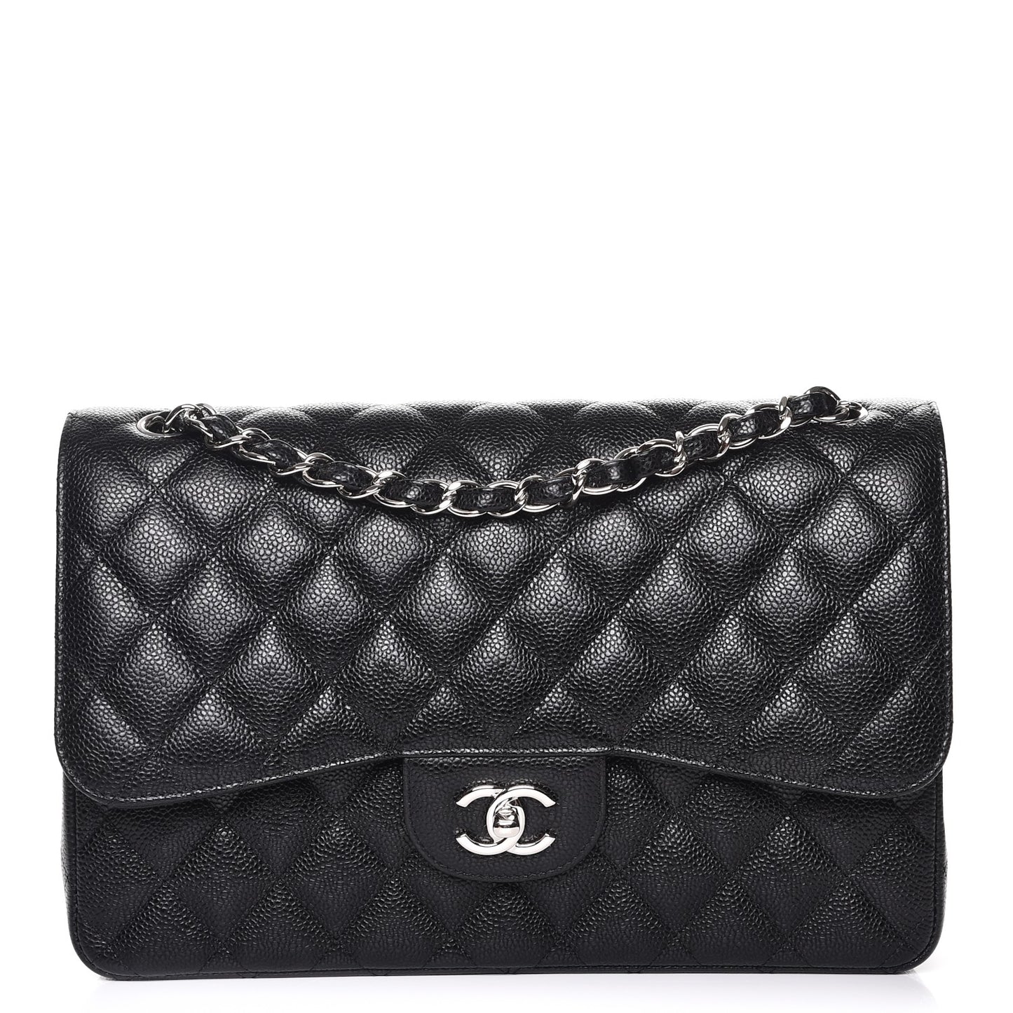 Caviar Quilted Jumbo Double Flap Black