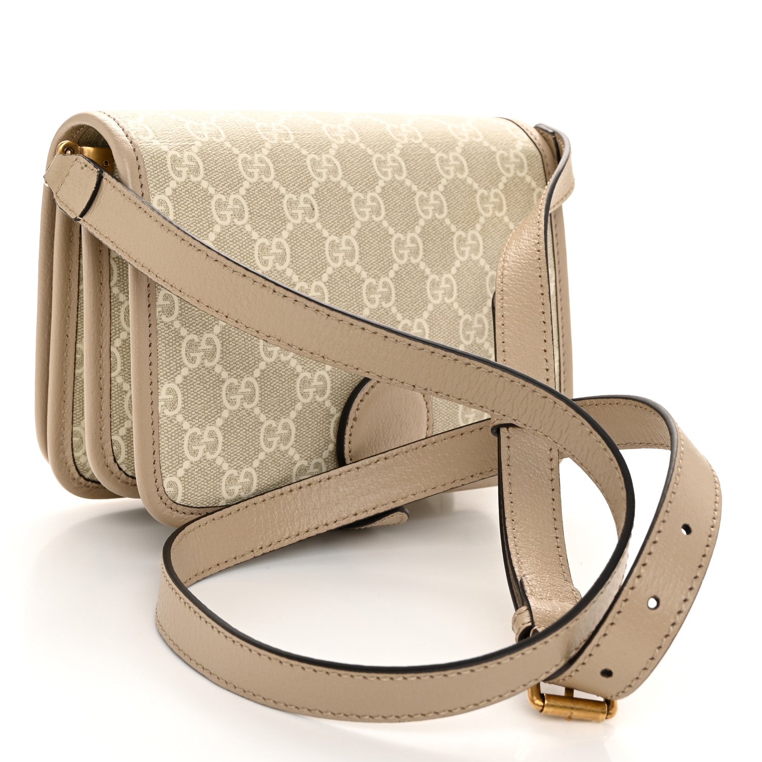 Gucci GG Supreme Monogram Textured Dollar Calfskin Mini Retro Interlocking G Flap Shoulder Bag Beige Mystic White Oatmeal 3 of 10