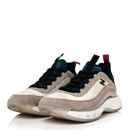 Chanel Suede Calfskin Nylon Grosgrain CC Sneakers 38.5 Beige Pink 3 of 10