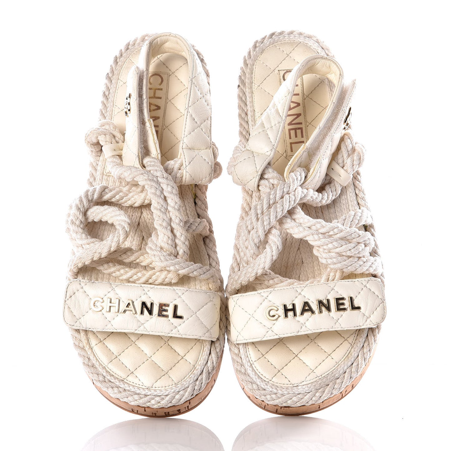 Cord Lambskin Quilted Logo Sandals 38 White