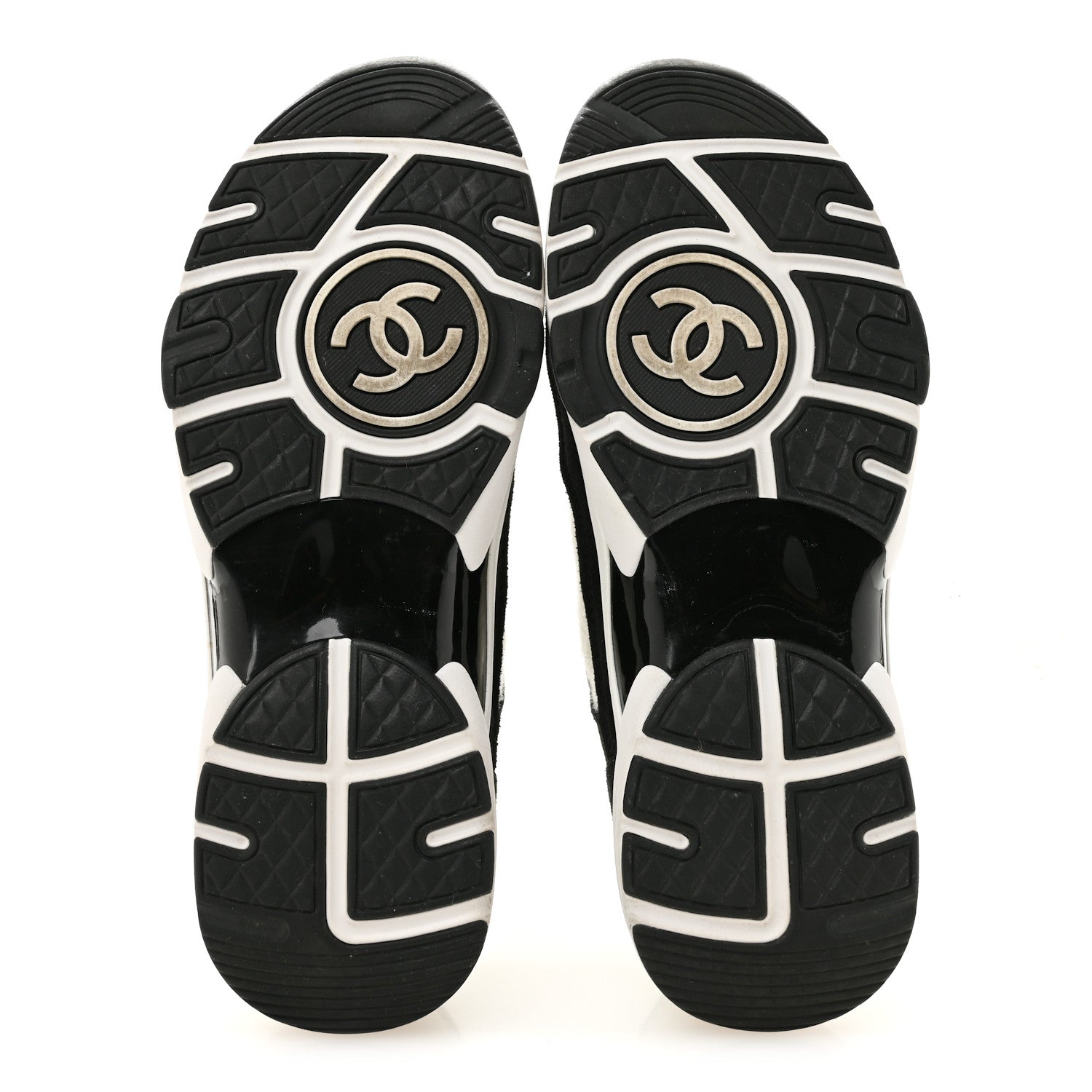 Chanel Fabric Suede Calfskin CC Sneakers 38 White Black 6 of 9
