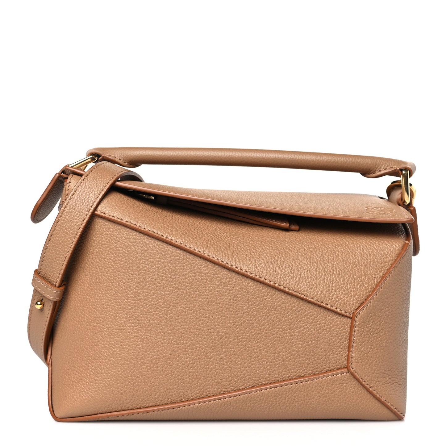 Grained Calfskin Small Puzzle Edge Bag Toffee
