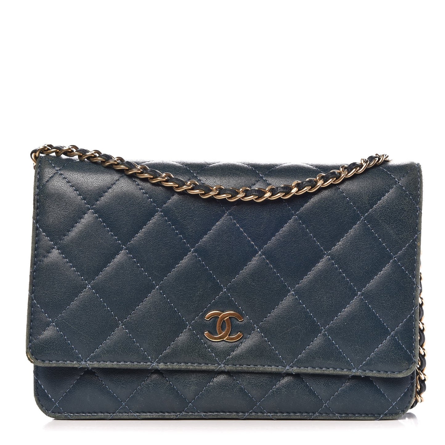 Lambskin Quilted Wallet On Chain WOC Blue