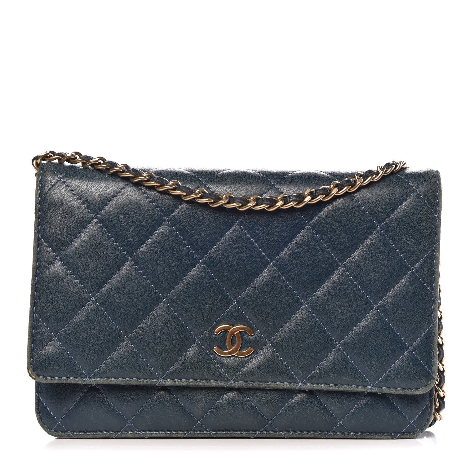 Chanel Lambskin Quilted Wallet On Chain WOC Blue 1 of 15