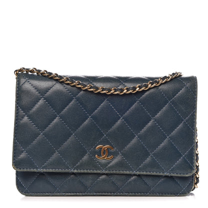 Chanel Lambskin Quilted Wallet On Chain WOC Blue 1 of 15