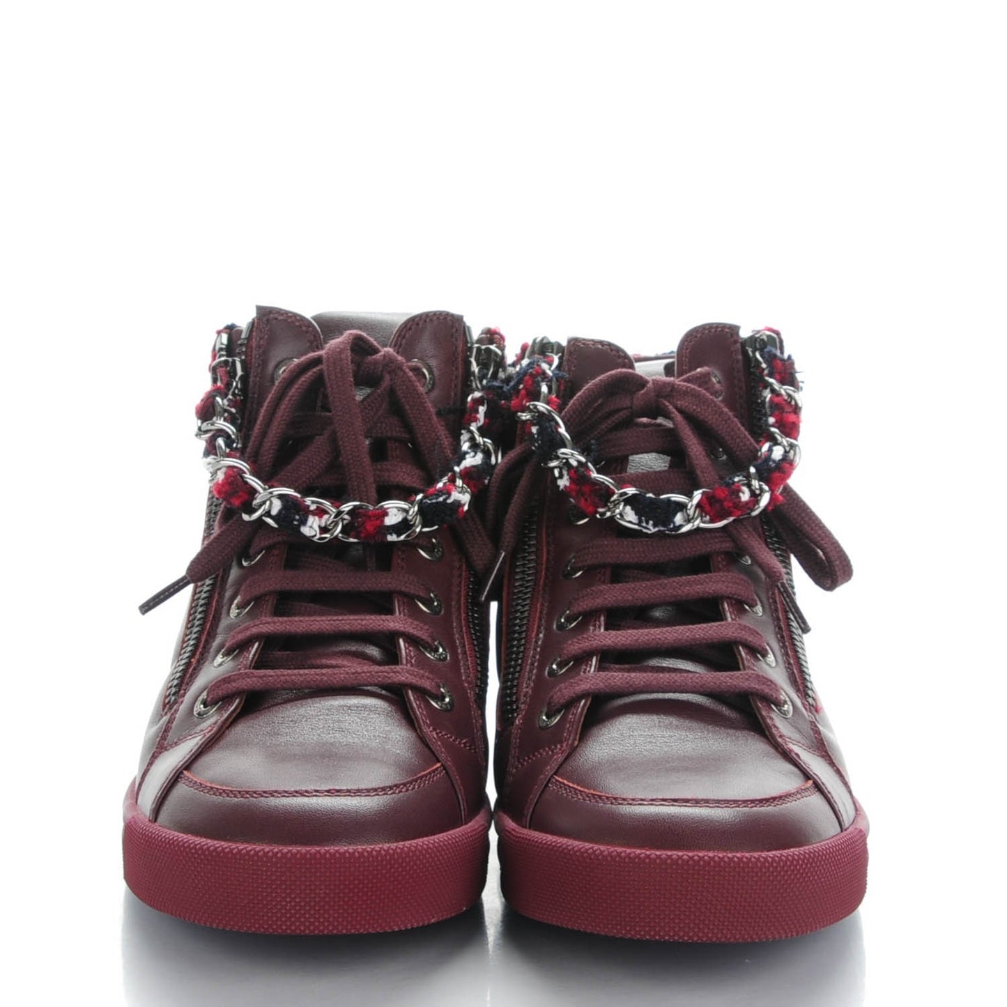Lambskin Tweed Chain CC Sneakers 36 Burgundy Navy White