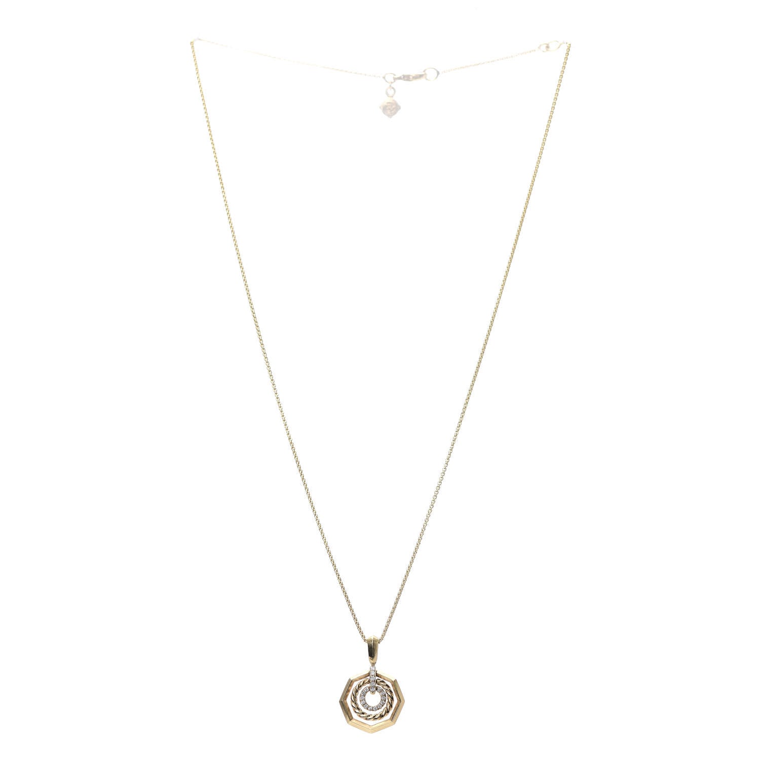 David Yurman 18K Yellow Gold Diamond 16mm Stax Pendant Necklace 3 of 5