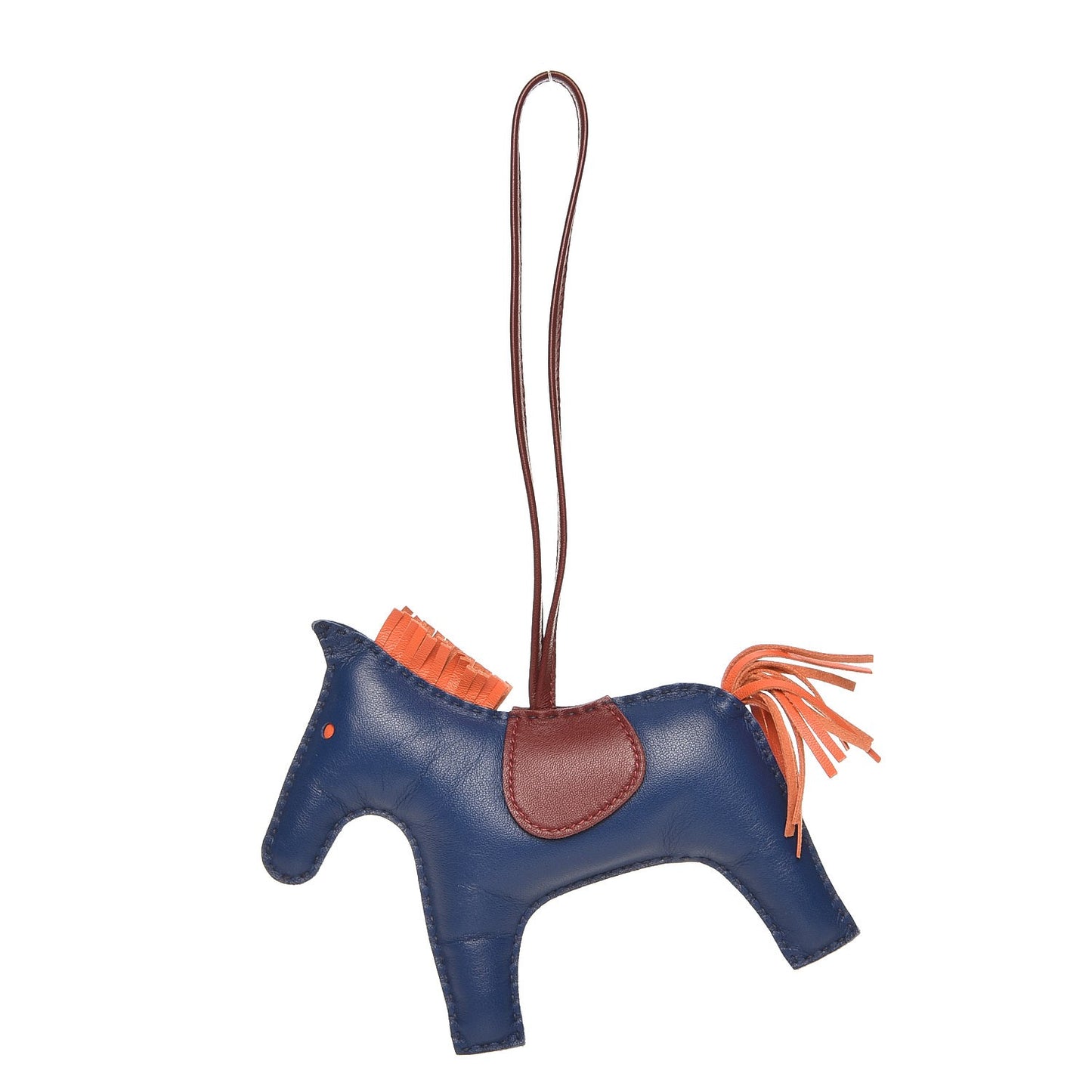Milo Lambskin Grigri Rodeo Horse Bag Charm GM Bleu de Malte Rouge H Orange Poppy