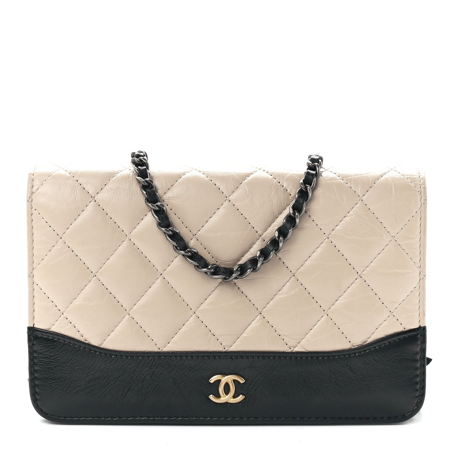 Chanel Aged Calfskin Quilted Gabrielle Wallet On Chain WOC Beige Black 1 of 12