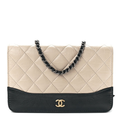 Chanel Aged Calfskin Quilted Gabrielle Wallet On Chain WOC Beige Black 1 of 12