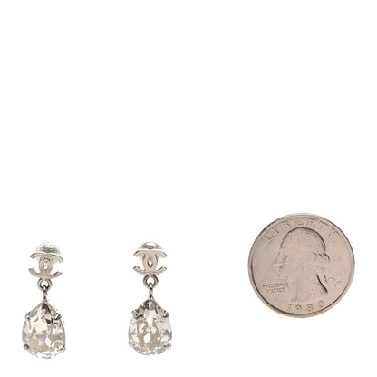 Chanel Crystal CC Tear Drop Earrings Silver 2 of 4