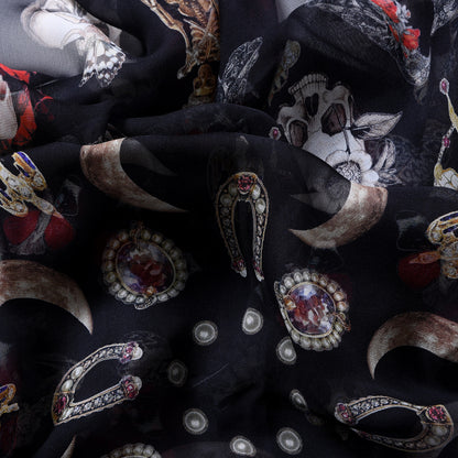 Alexander McQueen Silk Chiffon Skull Butterfly Scarf Black Multicolor 2 of 4
