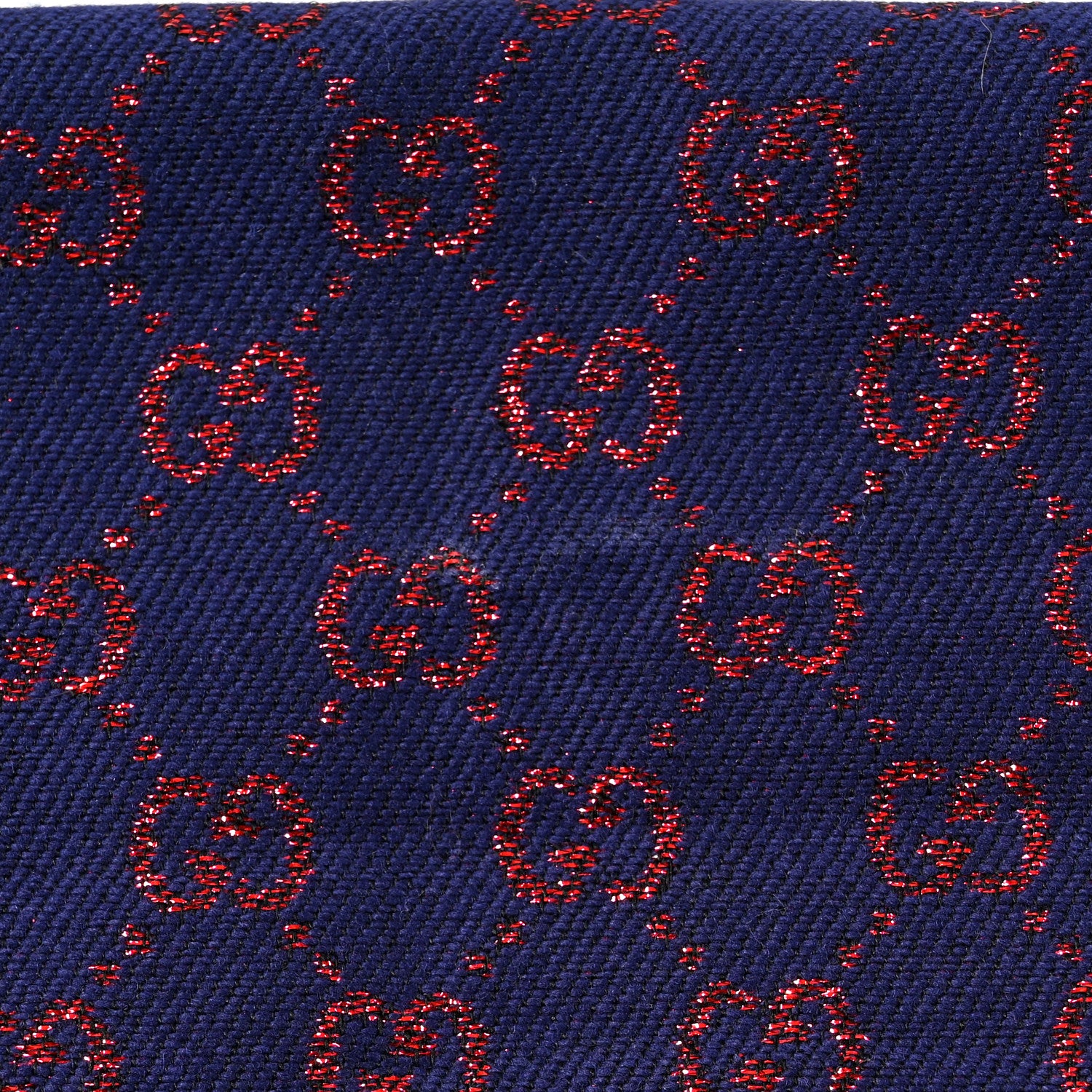 Gucci Wool Silk Jacquard GG Monogram Stenix Scarf Navy Red 5 of 5