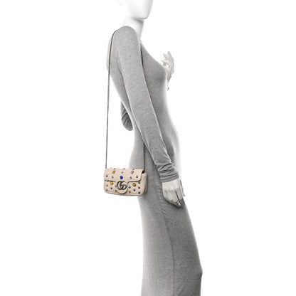 Gucci Calfskin Crystal Matelasse Aria Super Mini GG Marmont Shoulder Bag Mystic White Multicolor 2 of 11