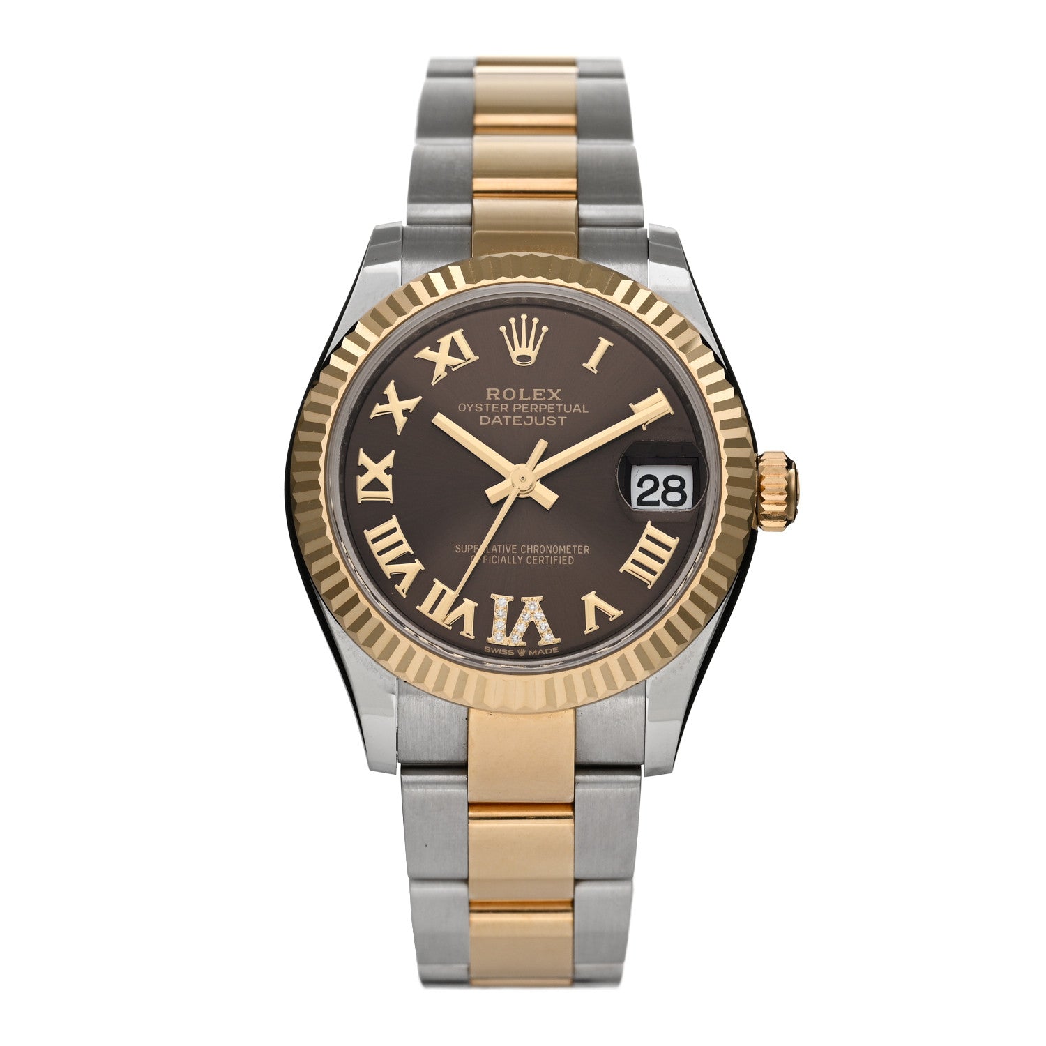 Rolex Stainless Steel 18K Yellow Gold Diamond 31mm Oyster Perpetual Datejust Watch Slate Roman 278273 1 of 5