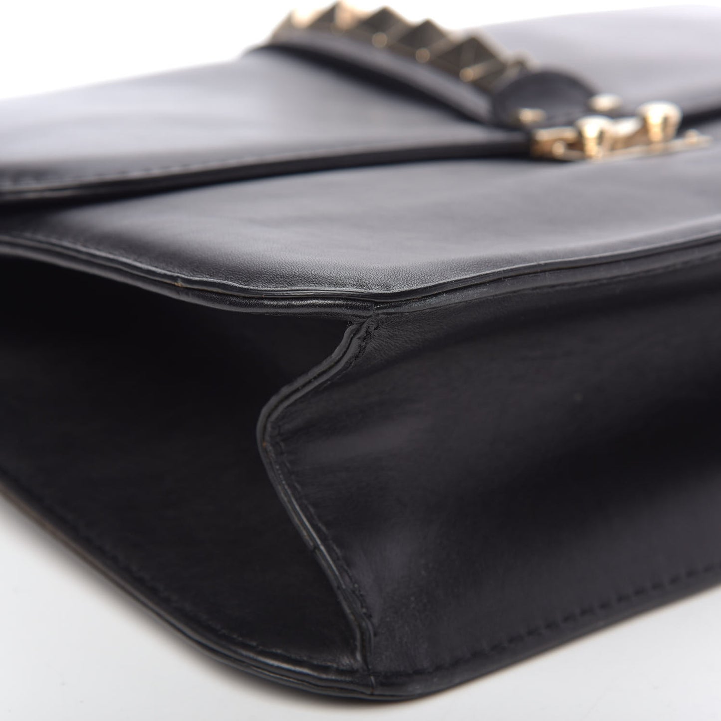 Vitello Extra Large Glam Lock Rockstud Flap Black
