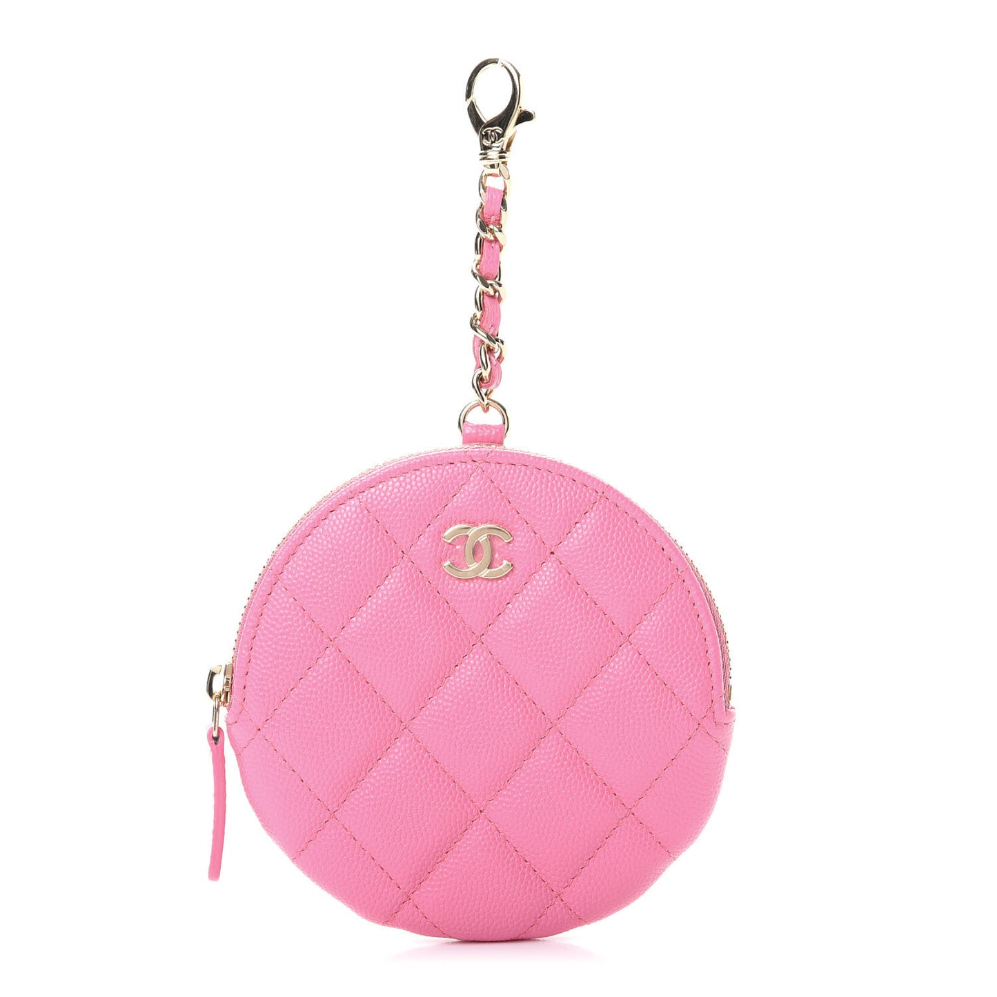 Caviar Quilted Round Clip On Coin Purse Pink