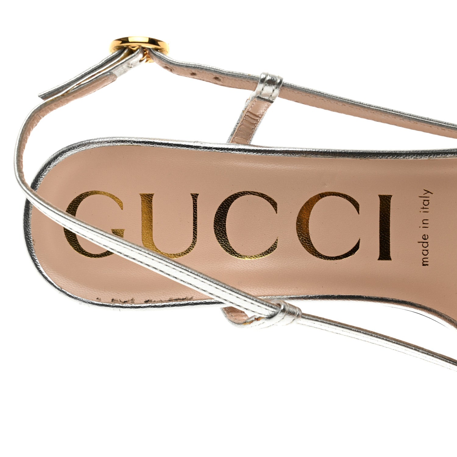 Gucci Metallic Nappa Chain Sandals 37.5 Silver 7 of 7